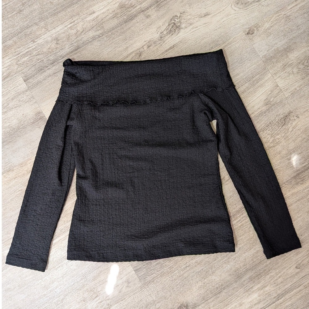 M&S Marks and Spencer Black Off Shoulder Crinkle Textured Long Sleeve Top 12
